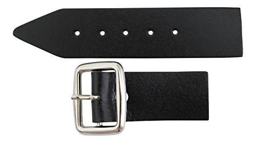 Sturdy Black Kilt Strap and Chrome Buckle with Leather Tab - 1.25 Inch (3cm) Wide