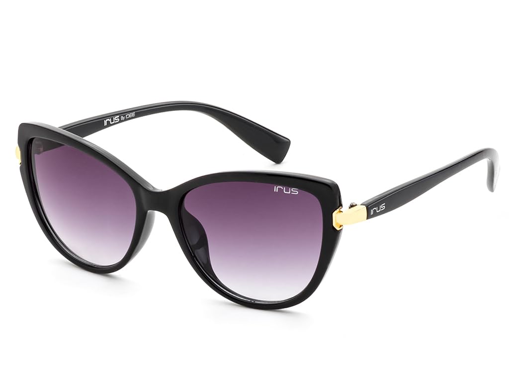 IRUS 100% UV protected sunglasses for Women | Size- Medium | Shape- Cat Eye | Model- IRS1206C1SG (Black)