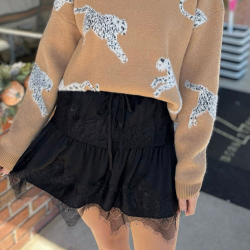 wdehow Women Y2K Lace Mini Skirt Low Rise Ruffle Pleated Layered Flowy Short Skirts2