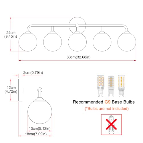 Image of Modern Brushed Brass 5-Lights Bathroom Vanity Light, Lighting Fixtures Over Mirror with Milky White Glass Ball Shades, Wall Sconces for Bathroom Dressing Table Bedroom