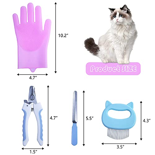 Image of KlerRoem Cat Bathing Bag, Adjustable Anti-bite and Anti-Scratch Cat Shower Mesh Grooming Bag for Pet Dogs and Cats, Includes Pet Nail Clipper, Nail File, Grooming Glove, and Cat Shell Comb