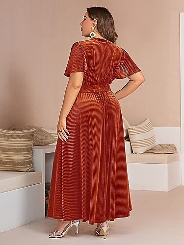 Image of Simplee Women's V Neck Velvet Maxi Dress Short Sleeve Empire Waist Long Formal Dress for Wedding Guest