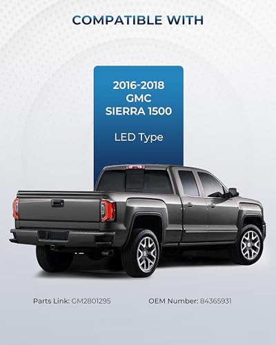 Image of LED Tail Lights Compatible with 2016 2017 2018 GMC Sierra 1500 /GMC Sierra 1500 Denali Taillights w /Bulbs and Harnesses Taillamps Right Passenger Side, OEM:GM2801295 84365931