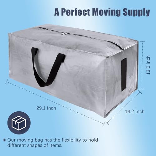 Image of HOMESURE 4 Pack Large Strong Bags with Zippers & Carrying Handles - Water-Resistant - Heavy Duty Storage Tote for Space Saving Storage, Fold Flat, Alternative to Moving Box (Silver)