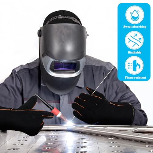 Kingdder 9 Pcs Welding Slag Removal Tools and Accessories Kit Set Include Welding Chipping Hammer Hat Insulated Protective Sleeve Gloves Wire Brush and Stainless Steel Metal Sheet Thickness Gauges - Image 4