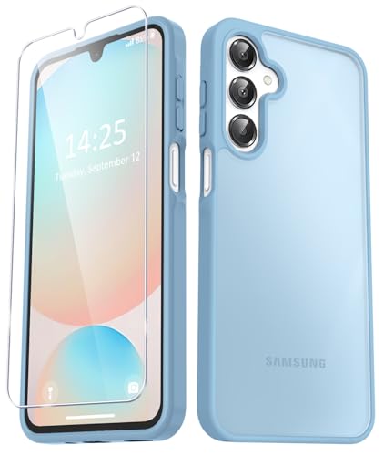 YENAPOON for Samsung Galaxy A16 5G Case, Matte Phone Case with 1 Screen Protector, Frosted Translucent Back, Slim Shockproof Protective Cover, Light Blue