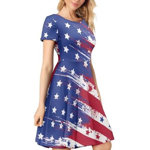 Image of POLERO Sunflower Dress for Women Floral Summer Dresses Short Sleeve Casual Sundresses Midi Dresses