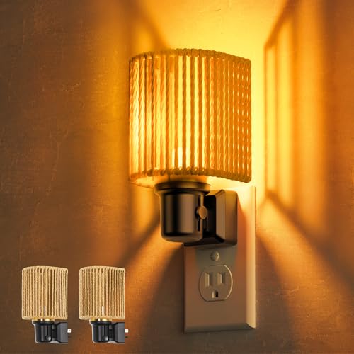 Image of L LOHAS LED Amber Night Lights Plug into Wall, Boho Nightlight Plug in | Dimmable Night Light, Light Sensor, Decorative Bohemian Nightlights Yellow Light, Bedroom Kitchen Hallway Living Room, 2 Pack