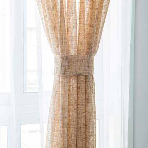 Glory Season Burlap Rich Linen Textured Semi-Sheer Curtains, Elegant Linen Textured Curtains Light Filtering Voile Window Curtain For Living And Bedroom 2 Panels 52X84 In #TOP7