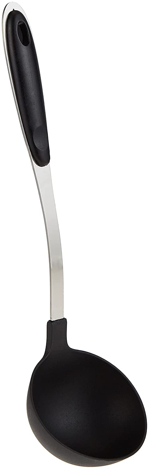 Royalford nylon soup ladle with gripped stainless steel handle black color.