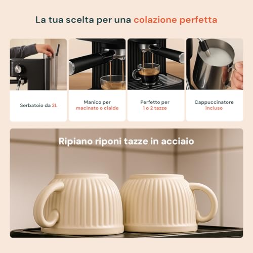 Avilia Kaffeemaschine für Mahlwerk und Kapseln mit Dampfdüse 1633 W 20 Bar Druck – kompaktes und elegantes Design mit 0,9 l Tank für einen optimalen Kaffee wie in der Bar, Schwarz – Bild 5