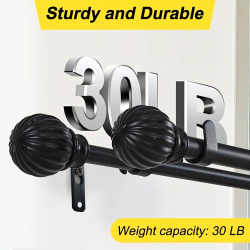 NICETOWN Curtain Rods 2-Pack 48-86 Inch, Matte Black Rods with Decorative Finials for Windows, Heavy Duty Window Drapery Poles for Indoor Outdoor Patio Bedroom