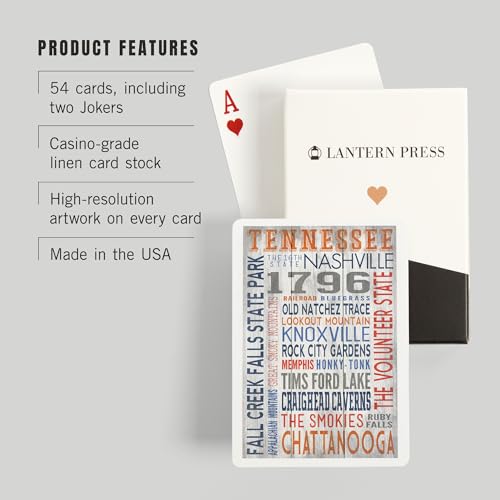 Lantern Press Tennessee, Tipografía Rústica, 52 Cartas Póker miniatura 3