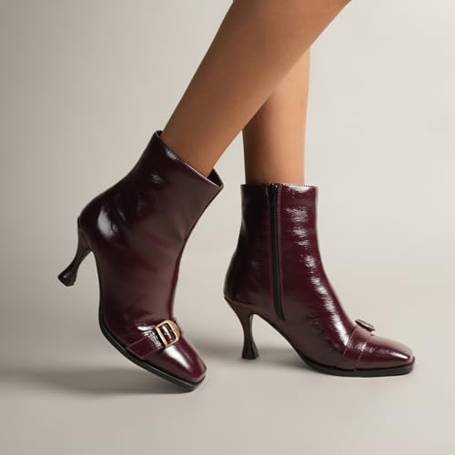 Image of Theater Women Hendrix Square-Toe Ankle Boots | Chic Kitten Heel Winter Boots with Side Zip | Stylish & Comfortable for Work, Party & Casual Wear