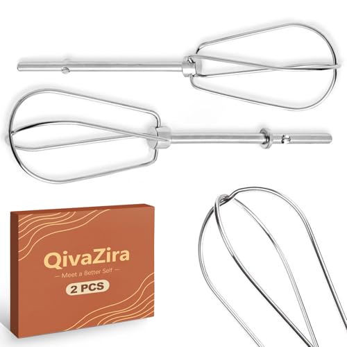 QivaZira 2 Pcs Stainless Steel Hand Mixer Beaters Replacement Attachments Universal Whisks for Baking Mixing Eggs Cream Dough Kitchen Electric Blender Parts Whipping Wire Rods Set