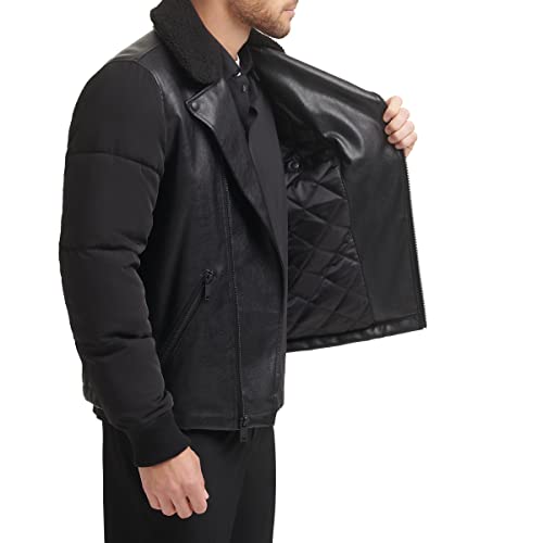 DKNY Mens Mixed Media Faux Leather with Puffer Sleeves4