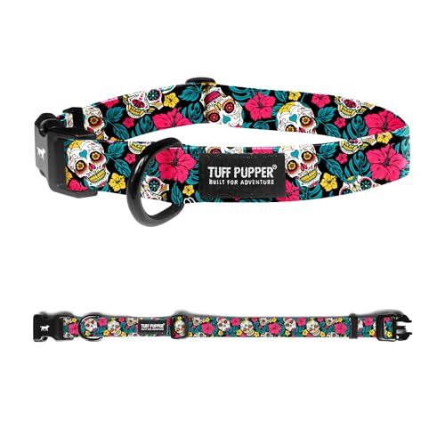 Image of Tuff Pupper Premium Adjustable Dog Collar for Extra Large Boy & Girl Dogs, Stylish Pattern Collars Designed in USA, Quick Release Buckle, DayoftheDead Print, XL (1.25 Inch Wide x 20-30 Inch Neck)