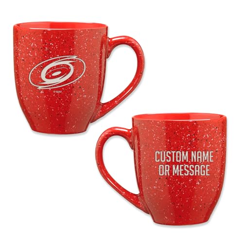 Image of Rico Industries NHL Hockey Carolina Hurricanes Red Personalized 16 oz Team Color Laser Engraved Speckled Ceramic Coffee Mug