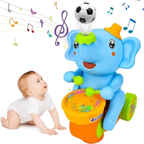 Éléphant musical marchant avec tambours et lumières LED, jouet interactif pour bébé avec sons, jouet éléphant en mouvement, jouet éducatif précoce...