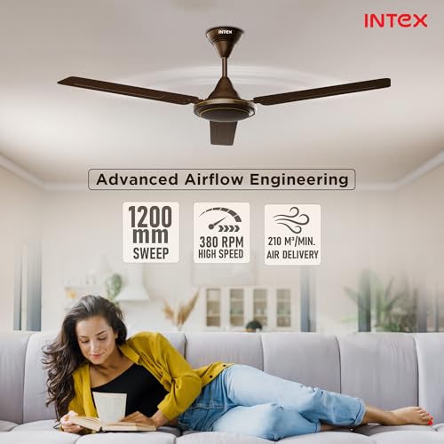 Image of Intex Aero Silk 1200MM Ceiling Fan 3 Blade 380 RPM | High Speed Motor 210 CMM | Air Delivery 50W Low Power Double Ball Bearing | Rust Proof Alluminium Blade 24 Month Warranty (Smoke Brown)