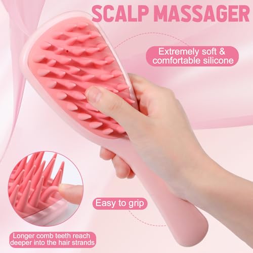 auroray 16 Pcs Pink Hair Brush Set for Women Girls - Scalp Scrubber with Handle, Detangle Hair Brush, Spray Bottle, Edge Bristles Wide Tooth Brushes Rat Tail Comb for Travel Home Use