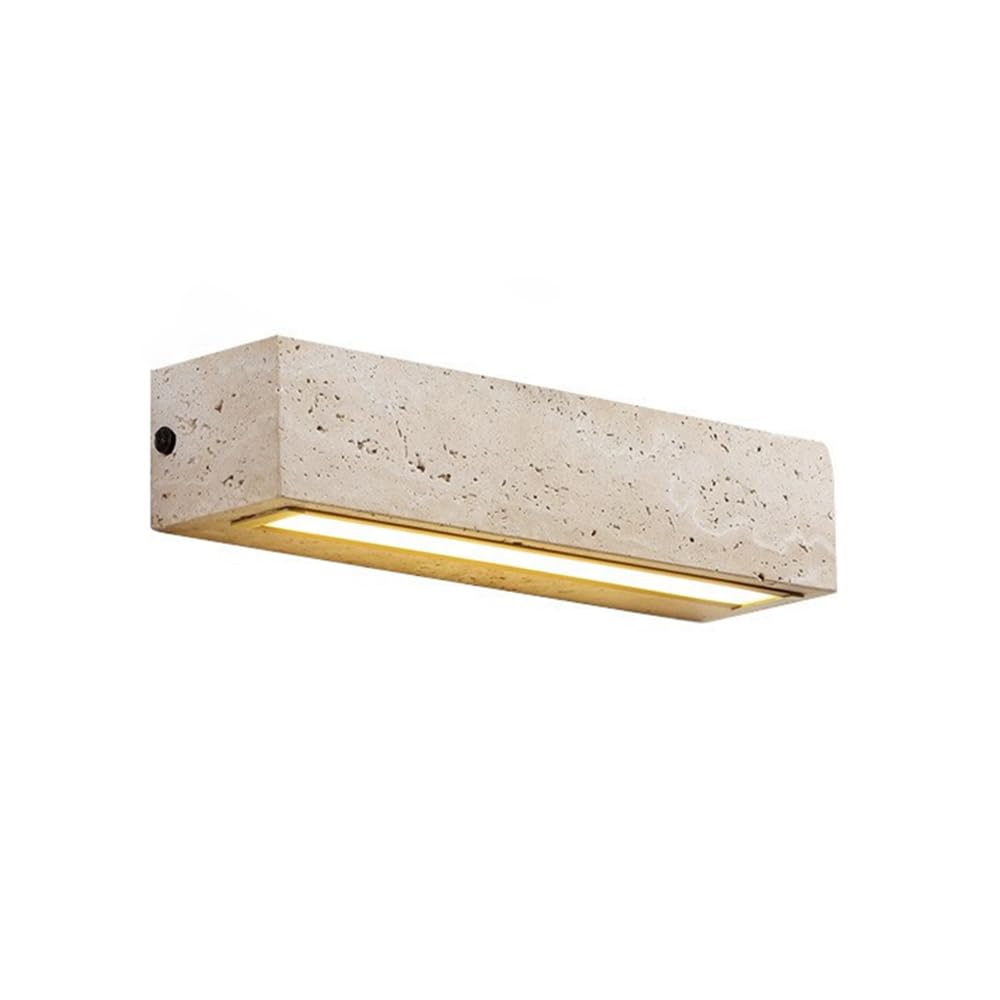 Jadssox Luz de pared lineal de pantalla de travertino natural, lámpara de granja LED, apliques de pared interiores y exteriores, lámparas de pared de piedra modernas de modo de 3 colores para dormitor