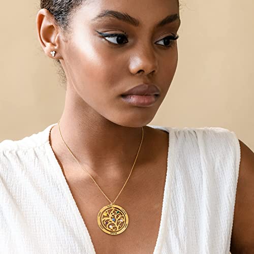 MYKA-Personalized-Family-Tree-Necklace-with-Engraved-Names-Birthstones-for-Woman-Mom-Her-Grandma-Custom-Jewelry-Gift-for-Mothers-Day-Xmas-Christmas-Birthday-Round-CZ-Stone-Pendant-925-Sterling-Silver-