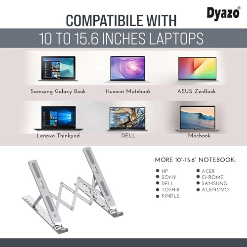 Image of Dyazo 2 in 1 Laptop & Mobile Stand | Foldable Riser with Ventilated Design | Multi Angle Adjustable Height Holder Fit Upto 15.6 Inch Laptops | Compatible for Mac, HP, Dell, Acer, Lenovo & More (Black)