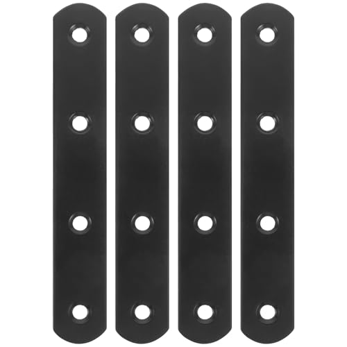 PACKOVE 4 Soportes Rectos para Estanterías de Pared de Acero Inoxidable Negro, Soporte Pesado y Fácil de Fijar para Muebles y Estantes, Paquete de 4 Piezas