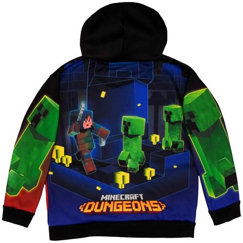 Minecraft Boy's Sublimated Long Sleeve Pullover Hoodie for Kids and Teens (Black/Green, Size 4/5) — view 3