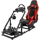 Dardooレーシングシミュレーター コックピット レッドシート サポートアーム付ロジクールG923 G29 G920、Thrustmaster Fanatecに適合調節可能なハンコンスタンドホイール、ペダル、ハンドブレーキなし