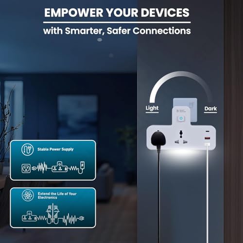Image of Blackt Electrotech (BTPS12) Extension Board with USB - 2500W 10A Power Extension Board with 18W Type-C PD & QC 3.0, Dual Multi Plug Socket, USB Hub & Touch Lamp for Home, Office, Bedroom