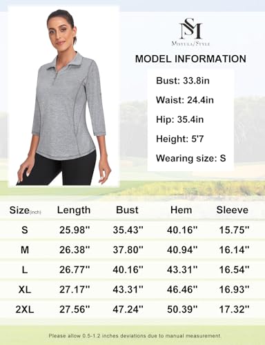 Misyula Style Golf Shirts For Women 3/4 Sleeve, Moisture Wicking 1/4 Zip V-Neck Athletic Tops Sun Protection Outdoors Sports Casual Pullover,Grey thumb #5
