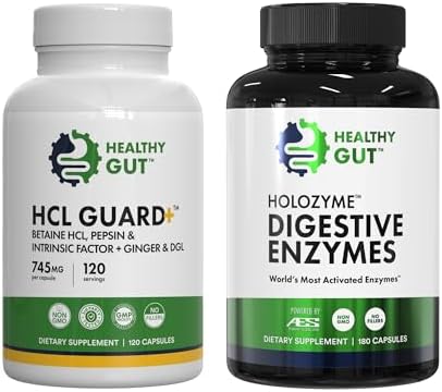 Healthy Gut HCL Guard, 120 Capsules, and HoloZyme Digestive Enzymes, 180 Capsules