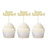 Morndew 24 PCS Gold Glitter Happy Retirement Cupcake Toppers for Retirement Party Sign-Going Away Pa