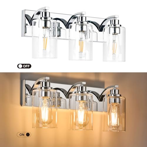 Image of 3-Light Bathroom Light Fixtures Modern Chrome Vanity Lights