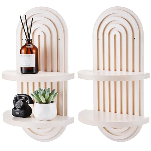 Wenqik 2 Pcs Boho Wall Shelf Rainbow Arch Wooden Floating
