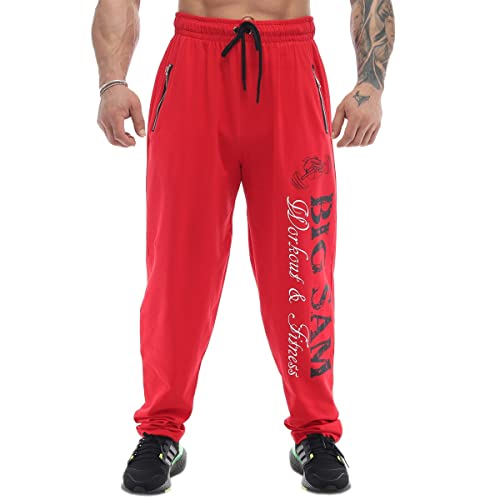 BIG SAM SPORTSWEAR COMPANY Pantalon de survêtement ample pour homme - Pour bodybuilding, Rouge, Taille 3XL
