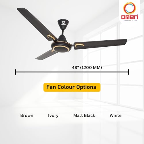 Image of Omen Changing Lives Aeroclassic Deco 1200mm Ceiling Fan for Home | BEE Star Rated | Decorative Fan & Elegant Design | High Air Delivery | Double Ball Bearing | 2 Year Warranty | (Black) Pack of 2