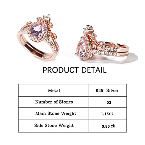 Image of Jeulia Engagement Rings Sterling Silver Halo Pear Cut Synthetic Pear Shape Natural Pink Rose Gold Diamond Bridal Set Halo Art Deco Wedding band Anniversary Promise Jewelry Crystal With Gift Box