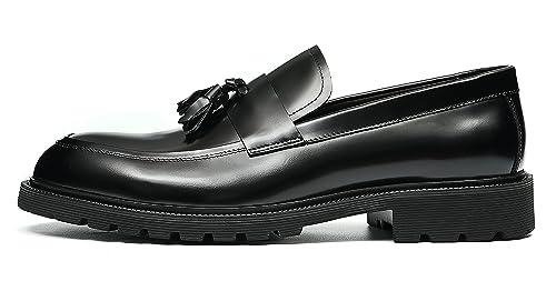Santimon Men's Loafers Slip Ons Dress Casual Tassel Shoes Genuine Leather Thick-Soled Penny Loafer Formal Business Fashion Prom Wedding Tuxedo Shoes for Men2