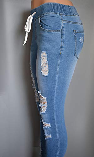 Aodrusa Womens Ripped Jeans Distressed with Drawstring Elastic Waist Stretch Skinny Pants Ankle Length4