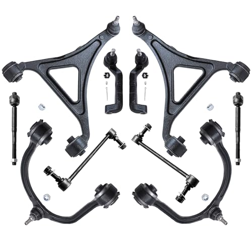 Image of Detroit Axle - 10pc AWD Front Conrtol Arms Kit for Chrysler 300 Dodge Charger Magnum, 4 Upper Lower Control Arms w /Ball Joint, 4 Inner & Outer Tie Rods, 2 Sway Bar Links Replacement