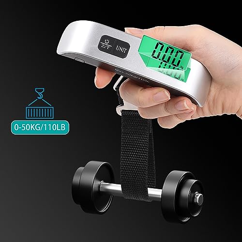 Digitale Kofferwaage Gepäckwaage,GeeRic Gepäckwaage Travel mit Temperatursensor,50KG / 110 lb Hängewaage Digitalwaage Fischwaage Batterie im Lieferumfang enthalten