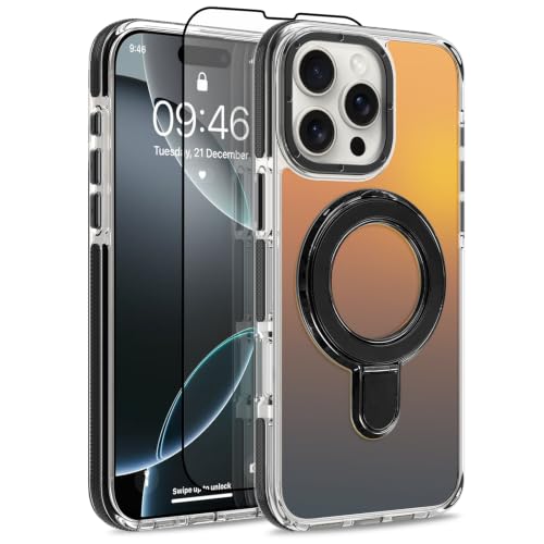 Image of Magnetic for iPhone 16 Pro Max Case with Stand [Compatible with Magsafe] [Fashion Fluorescent Design] [1 Screen Protector] Slim Translucent Matte Case for iPhone 16 Pro Max 6.9 inch 2024, Black