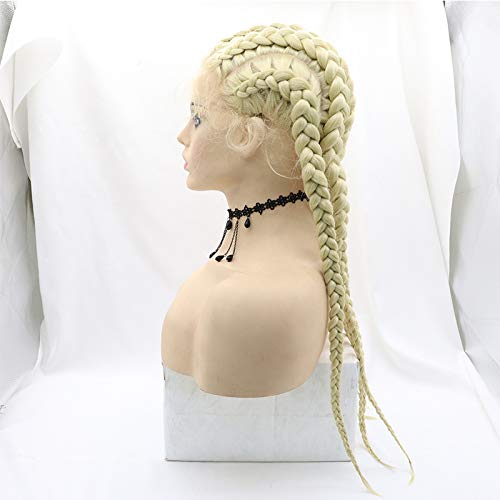 xiweiya Ombre Light Blonde Lace Front Braids Wig with Baby Hairs 613# Blonde Box Braids 5 Braided Wig Afro Braids Natural Hairline Dutch Twist Braiding Hair For Women - Image 3