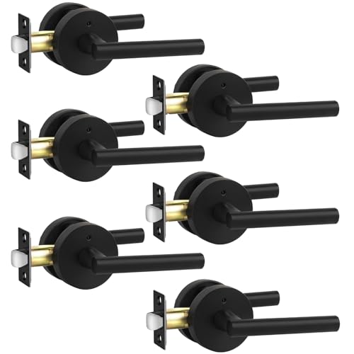 Image of Goldenwarm 6 Pack Black Door Handles Interior, Matte Black Door Lever Privacy Door Handles Keyless, Zinc-Alloy Heavy Duty Door Hardware for Bedroom Bathroom