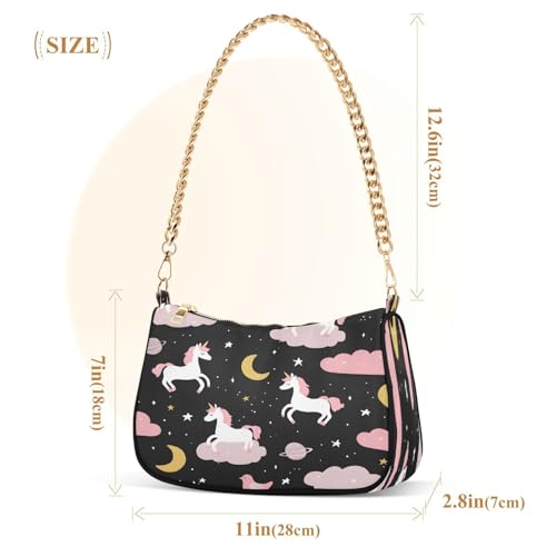 Shoulder Bags for Women Unicorn Moon Star Pattern Hobo Tote Handbag Small Clutch Purse with Zipper Closure3