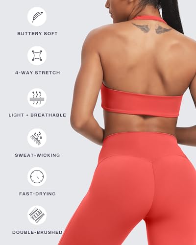 Image of Aoxjox Women's Workout Sports Bras Fitness Taylor Scrunch Halter Bra Yoga Crop Tank (Spiced Coral, Small)
