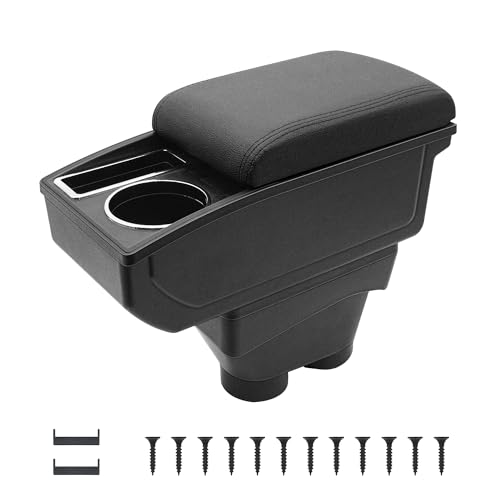 KAERGK Reposabrazos de coche para Peugeot 208 2013-2018, consola central para coche, doble espacio de almacenamiento con soporte para bebidas, fácil montaje, piel cómoda y duradera, color negro (línea
